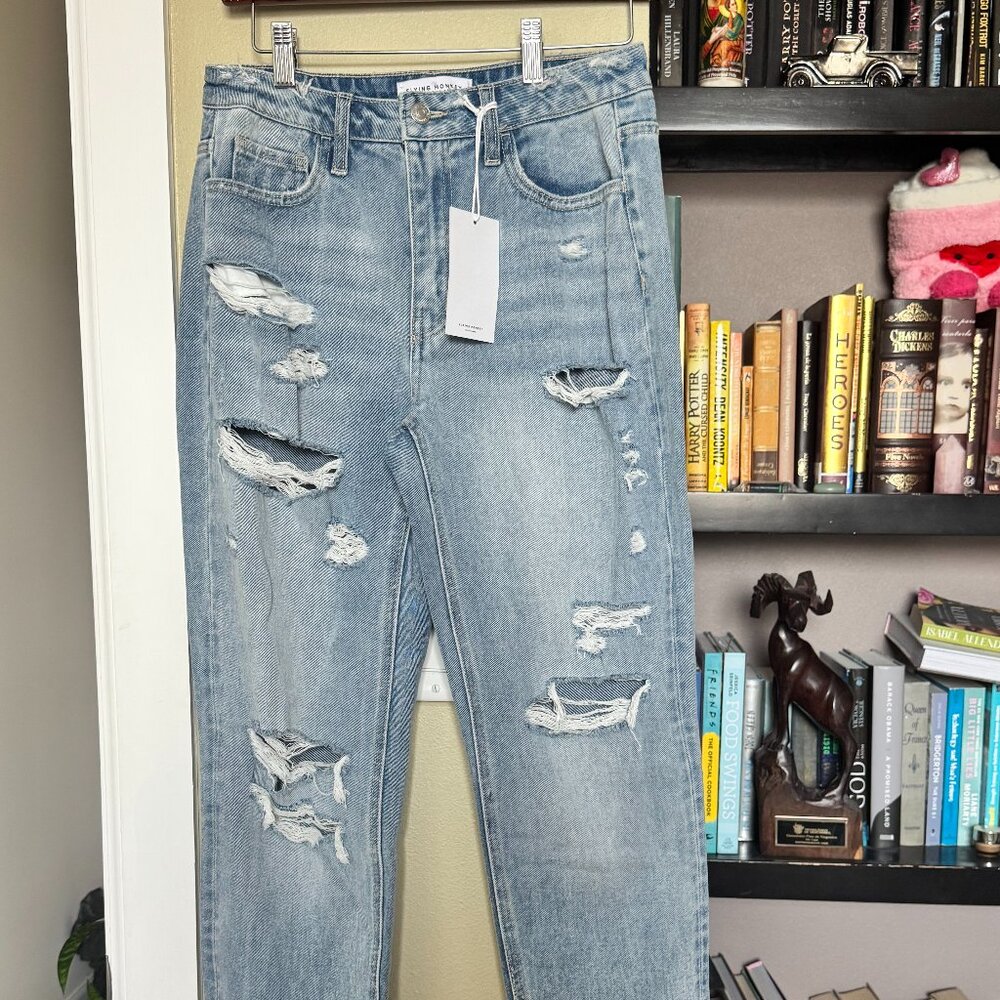 Flying Monkey Worn Blue Distressed Boyfriend Jeans - Picture 5 of 5